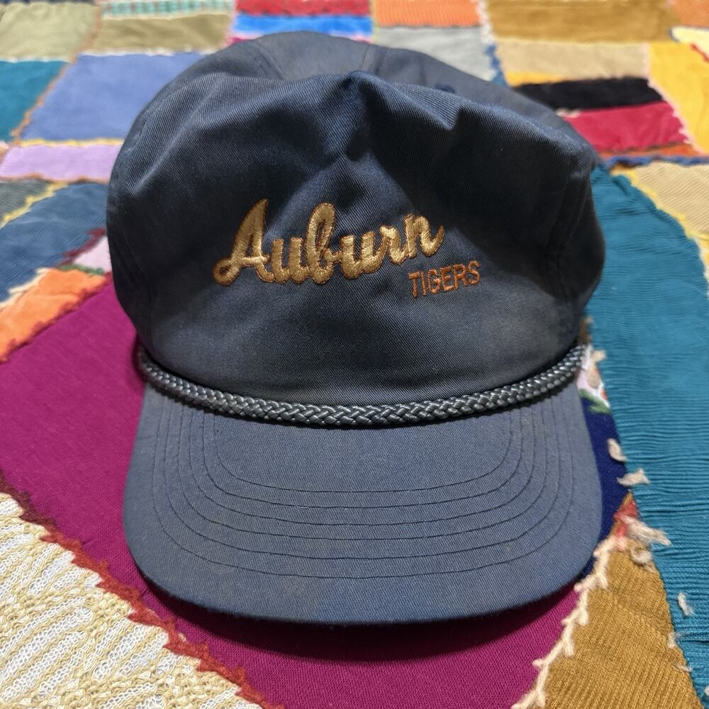 Vintage Auburn Tigers Cursive Written Navy Trucker Snap Back Hat